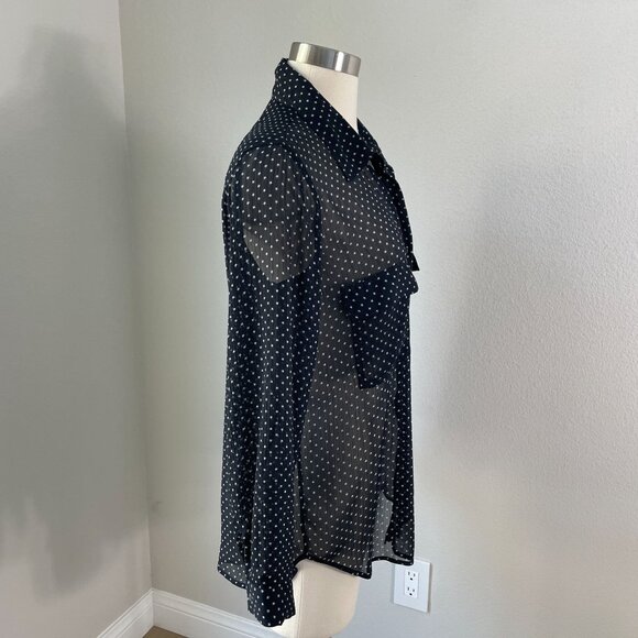 LAgence Nordstrom Womens 6 Black Star Print Sheer Button Up Long Sleeve Blouse - Picture 6 of 12